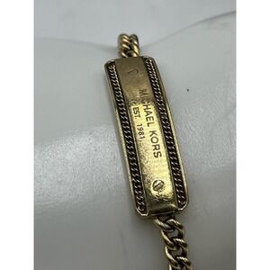 MICHAEL KORS MK Logo Plaque Yellow Gold Tone Stainless Steel Adjustable Bracelet